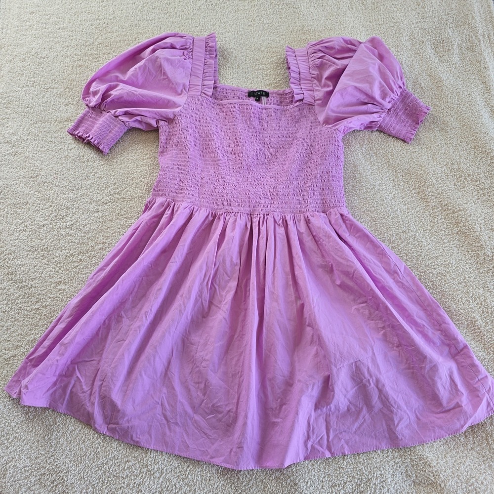 1. State Puff Smocked Sleeve‎ Smocked Bodice Dress Purple Sz XL Midi Boho-chic